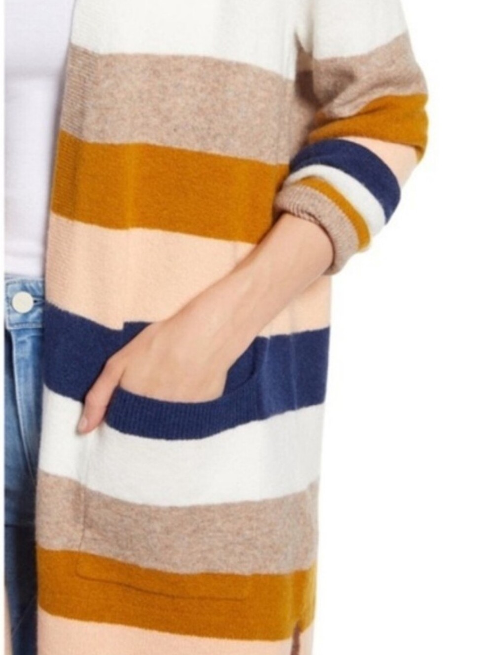 Madewell Kent Bengali IndigoStripe Wool Blend OpenCardigan, Size XL - Picture 5 of 17